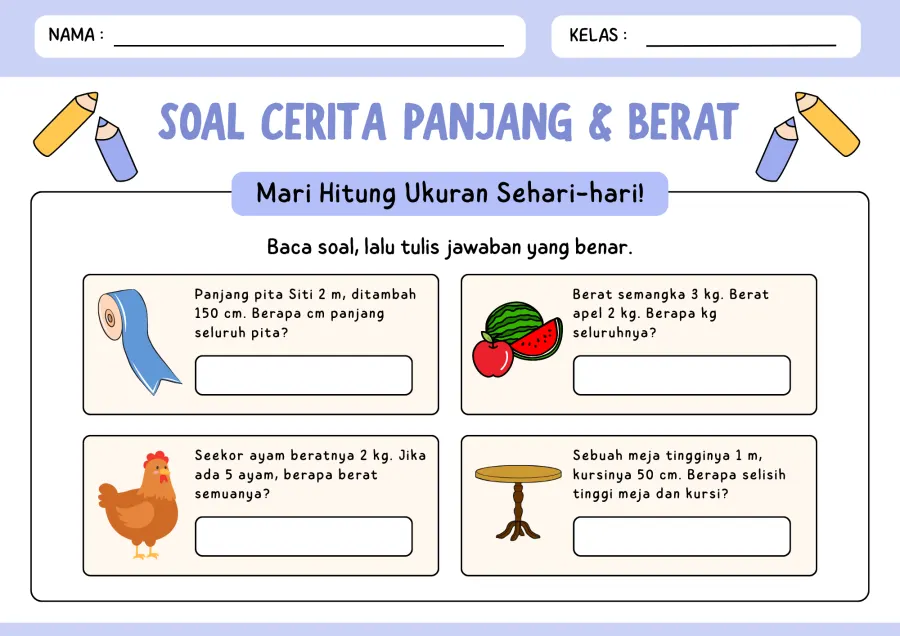 Preview Latihan Soal Cerita Satuan Panjang dan Berat