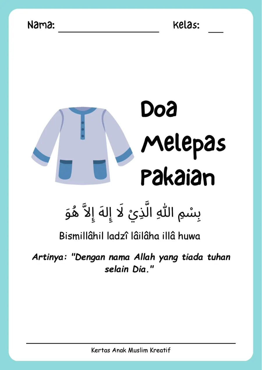 Preview Lembar Kerja PAUD: Membaca dan Menghafal Doa Melepas Pakaian