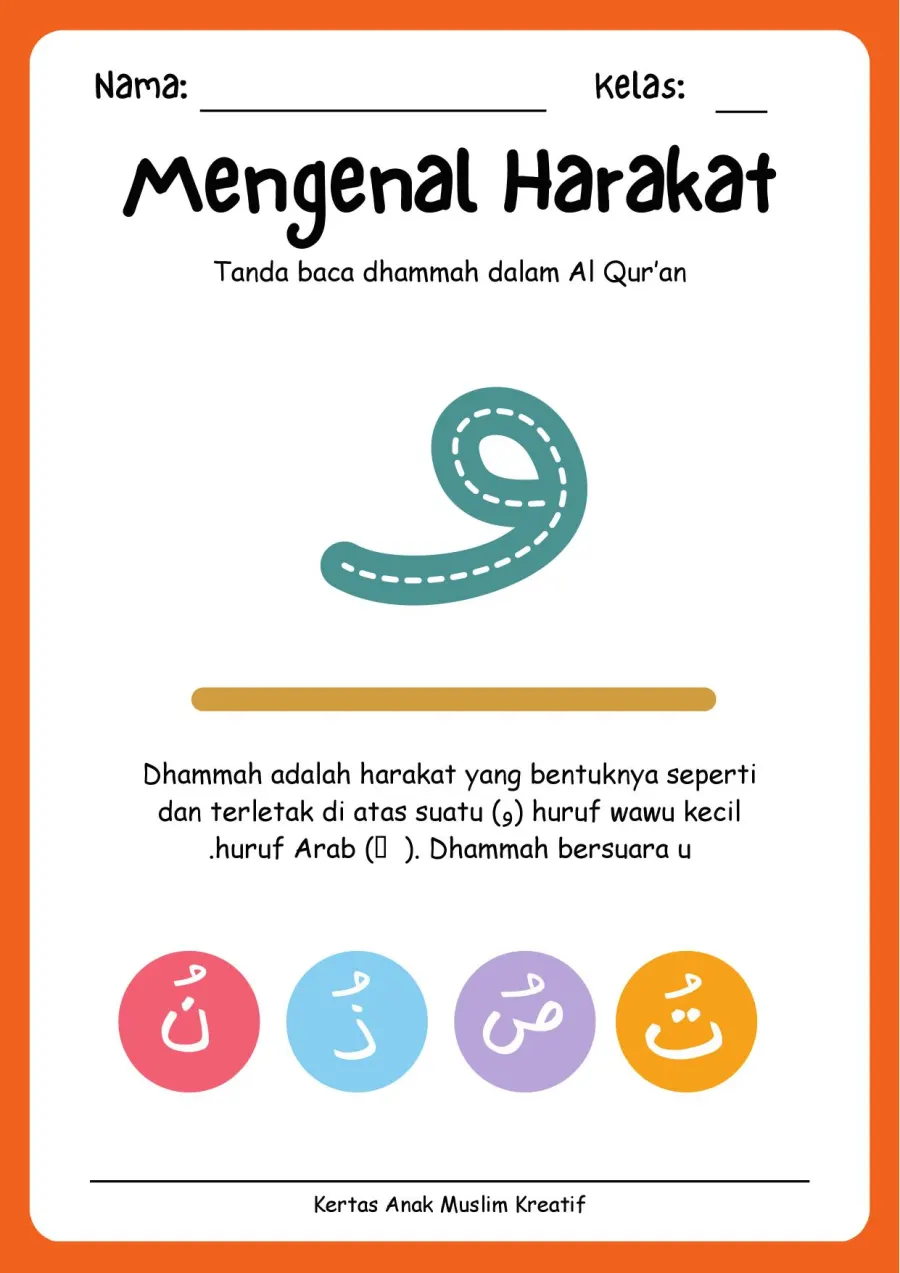 Preview Lembar Kerja PAUD: Mengenal Harakat Tanda Baca Dhammah Dalam Al Quran