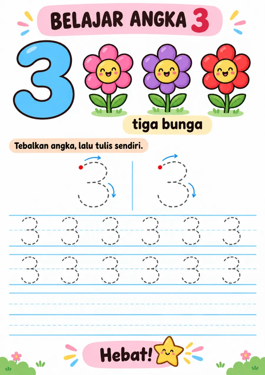 Preview Belajar Menulis dan Menebalkan Angka 3