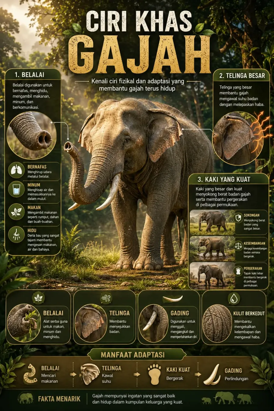 Preview Ciri Khas Gajah Adaptasi Fisik dan Fungsi Belalai