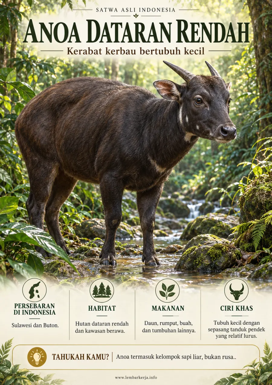 Satwa Asli Indonesia Anoa Dataran Rendah Sulawesi - Poster / Infografis Umum Infografis Lingkungan