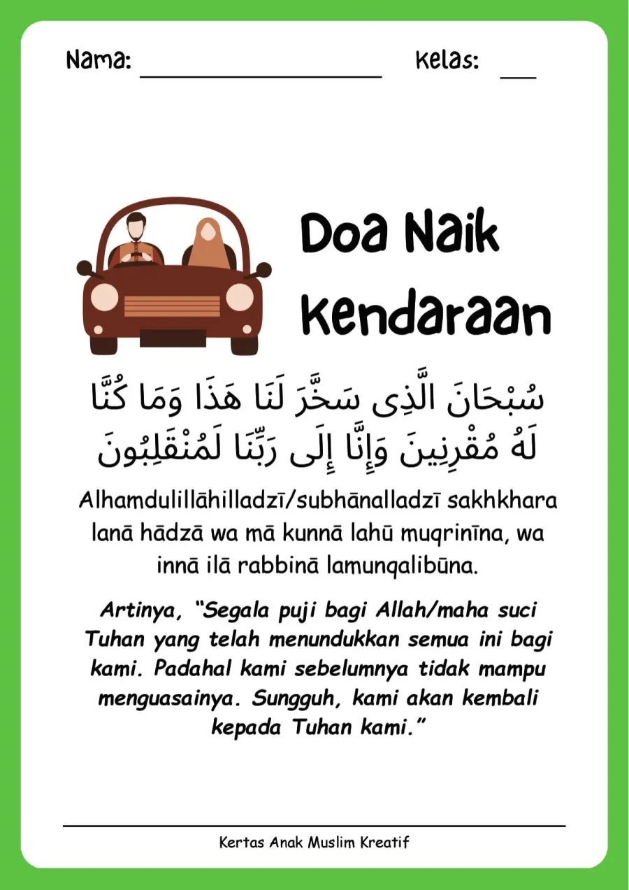 Preview Lembar Kerja PAUD: Membaca dan Menghafal Doa Naik Kendaraan