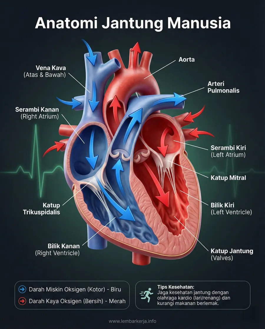 Anatomi Jantung Manusia Aliran Sirkulasi Darah - Poster / Infografis Umum Diagram & Skema