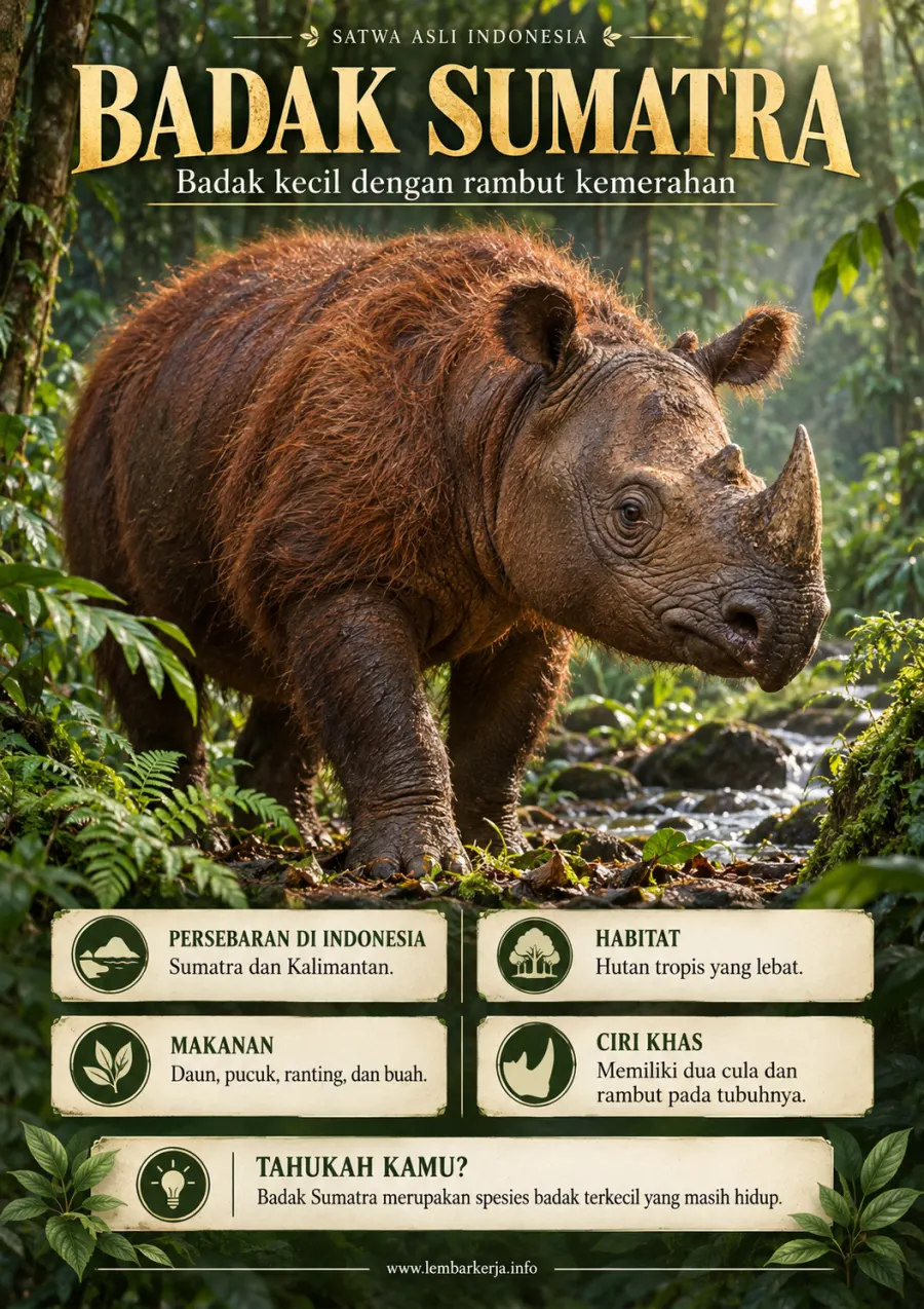 Satwa Asli Indonesia Badak Sumatra Berambut Kemerahan - Poster / Infografis Umum Infografis Lingkungan