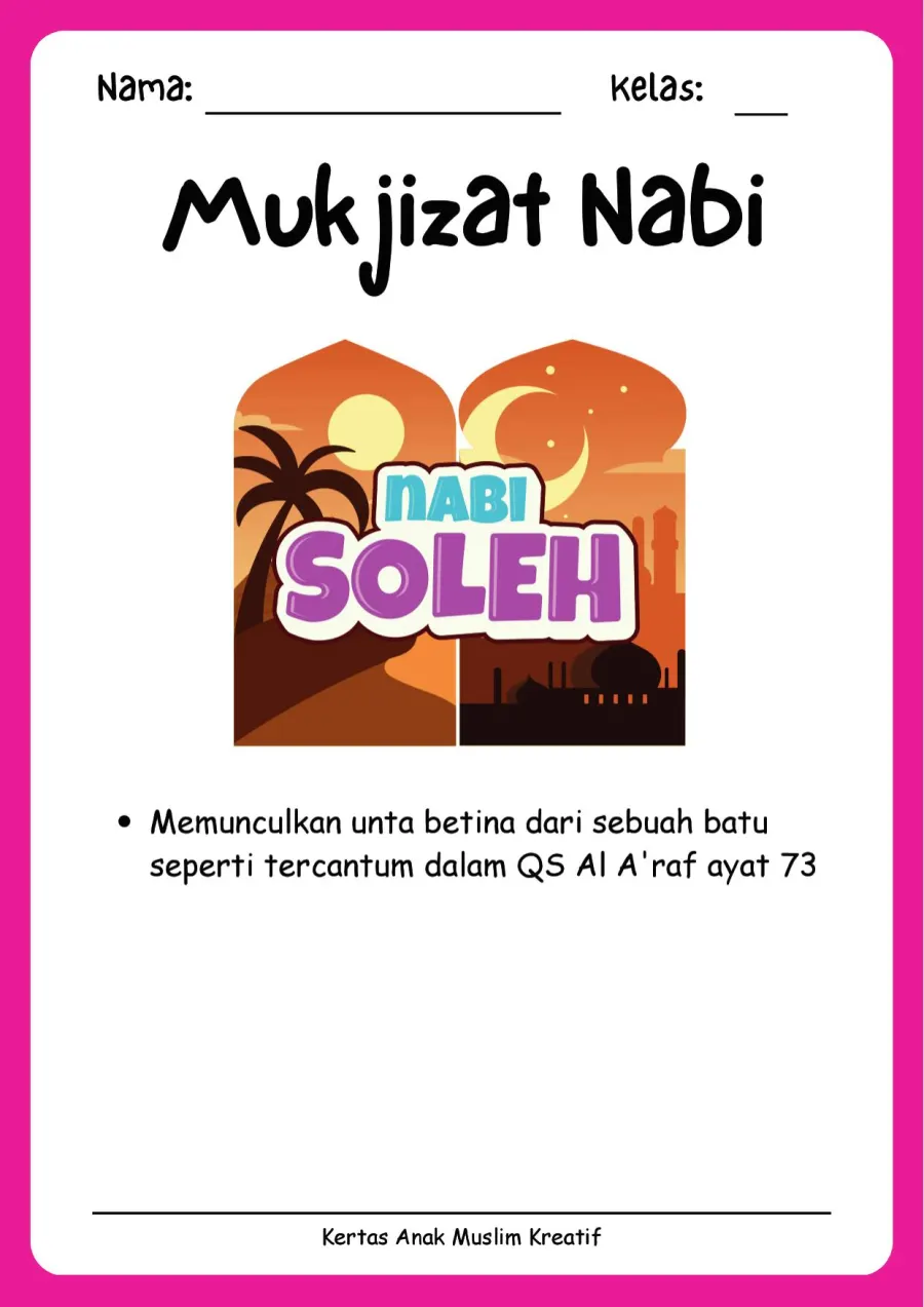 Preview Lembar Kerja PAUD: Mengenal Kisah dan Mukjizat Nabi Shaleh As