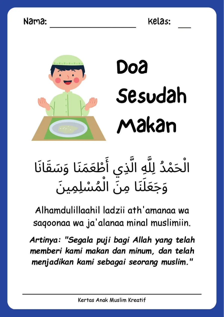 Preview Lembar Kerja PAUD: Membaca dan Menghafal Doa Sesudah Makan
