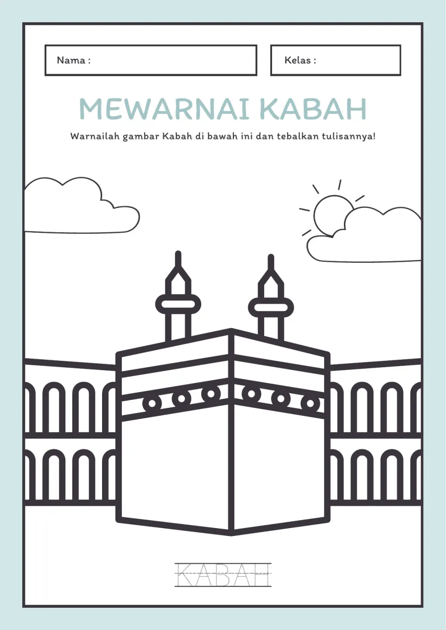 Lembar Kerja PAUD: Mewarnai dan Menebalkan Tulisan Kabah - Lembar Kerja PAUD Mewarnai & Gambar