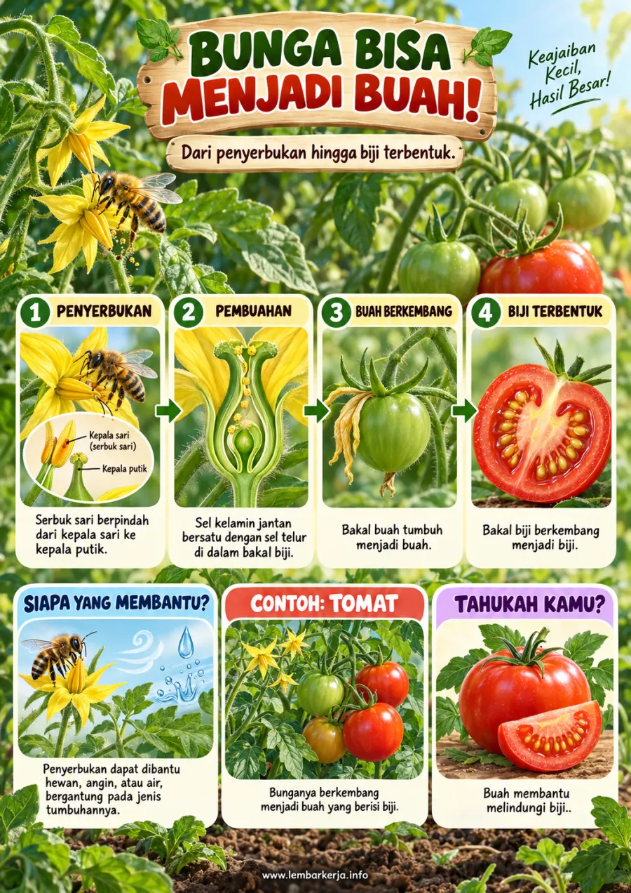 Bagaimana Bunga Bisa Menjadi Buah Proses Penyerbukan - Poster / Infografis Umum Diagram & Skema