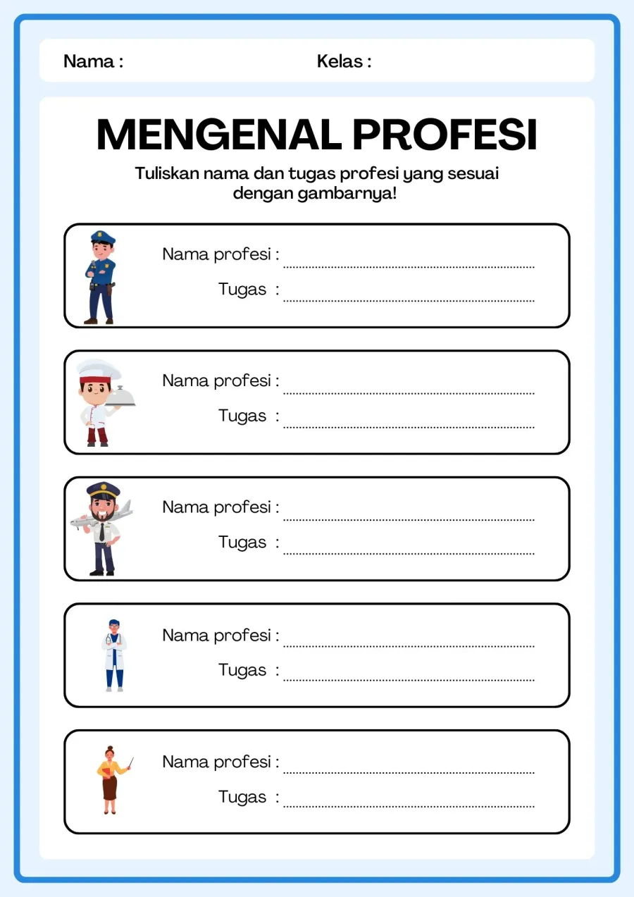 Mengenal Nama dan Tugas Profesi Pekerjaan - Lembar Kerja SD Kosakata / Vocabulary