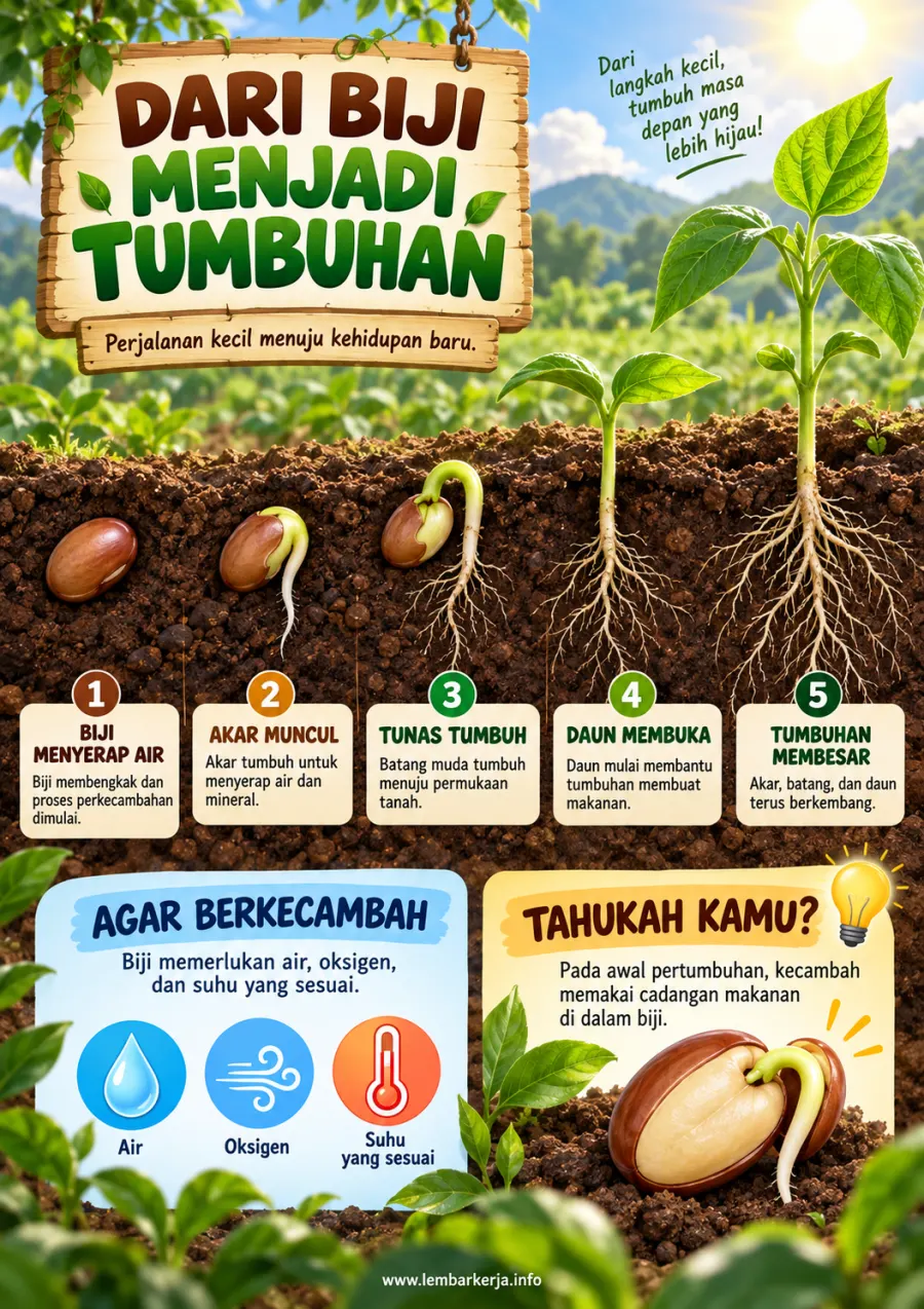 Dari Biji Menjadi Tumbuhan Tahap Perkecambahan - Poster / Infografis Umum Diagram & Skema