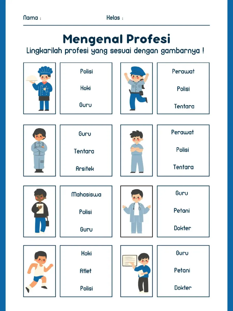Lingkari Nama Profesi Pekerjaan Sesuai Gambar - Lembar Kerja SD Kosakata / Vocabulary