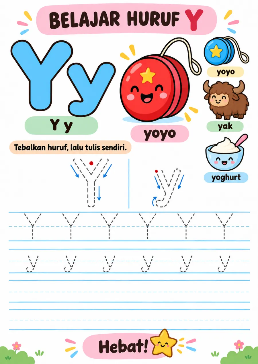 Preview Belajar Menulis dan Menebalkan Huruf Y