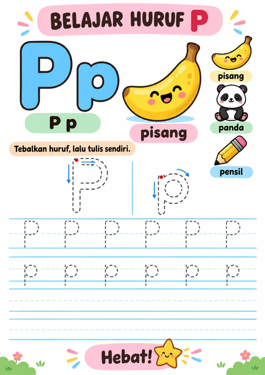 Preview Belajar Menulis dan Menebalkan Huruf P