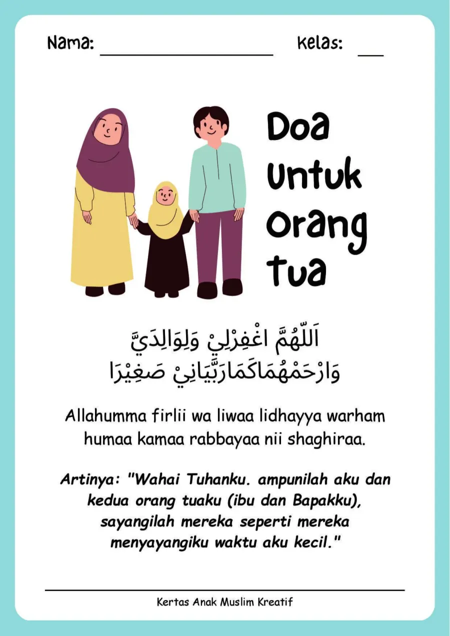 Preview Lembar Kerja PAUD: Membaca dan Menghafal Doa untuk Kedua Orang Tua