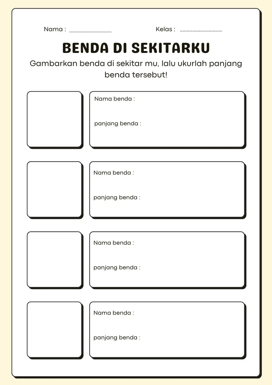 Mengamati dan Mengukur Panjang Benda di Sekitarmu - Lembar Kerja SD Lembar Observasi