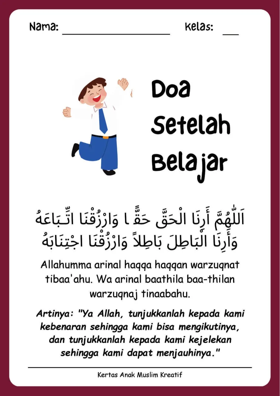 Preview Lembar Kerja PAUD: Membaca dan Menghafal Doa Setelah Belajar