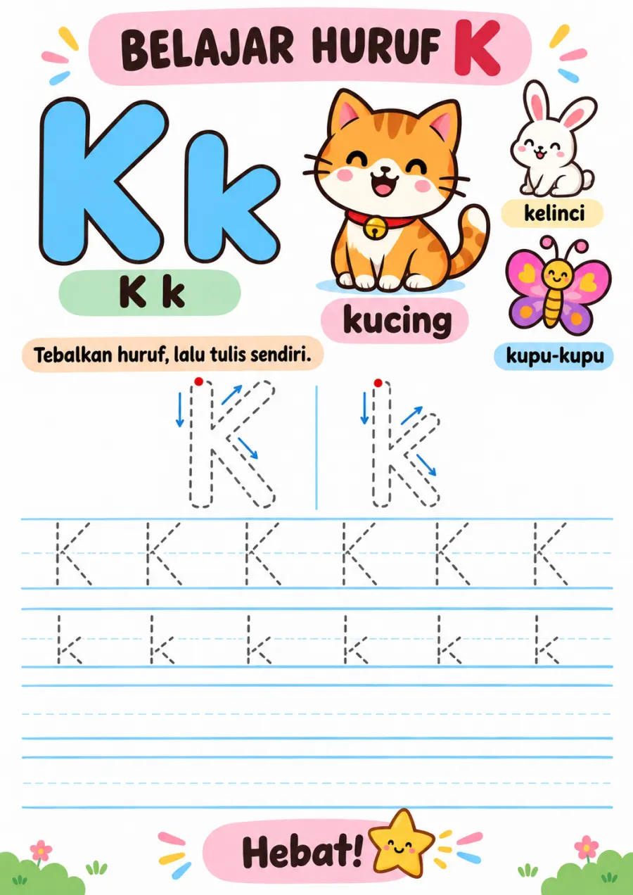 Preview Belajar Menulis dan Menebalkan Huruf K