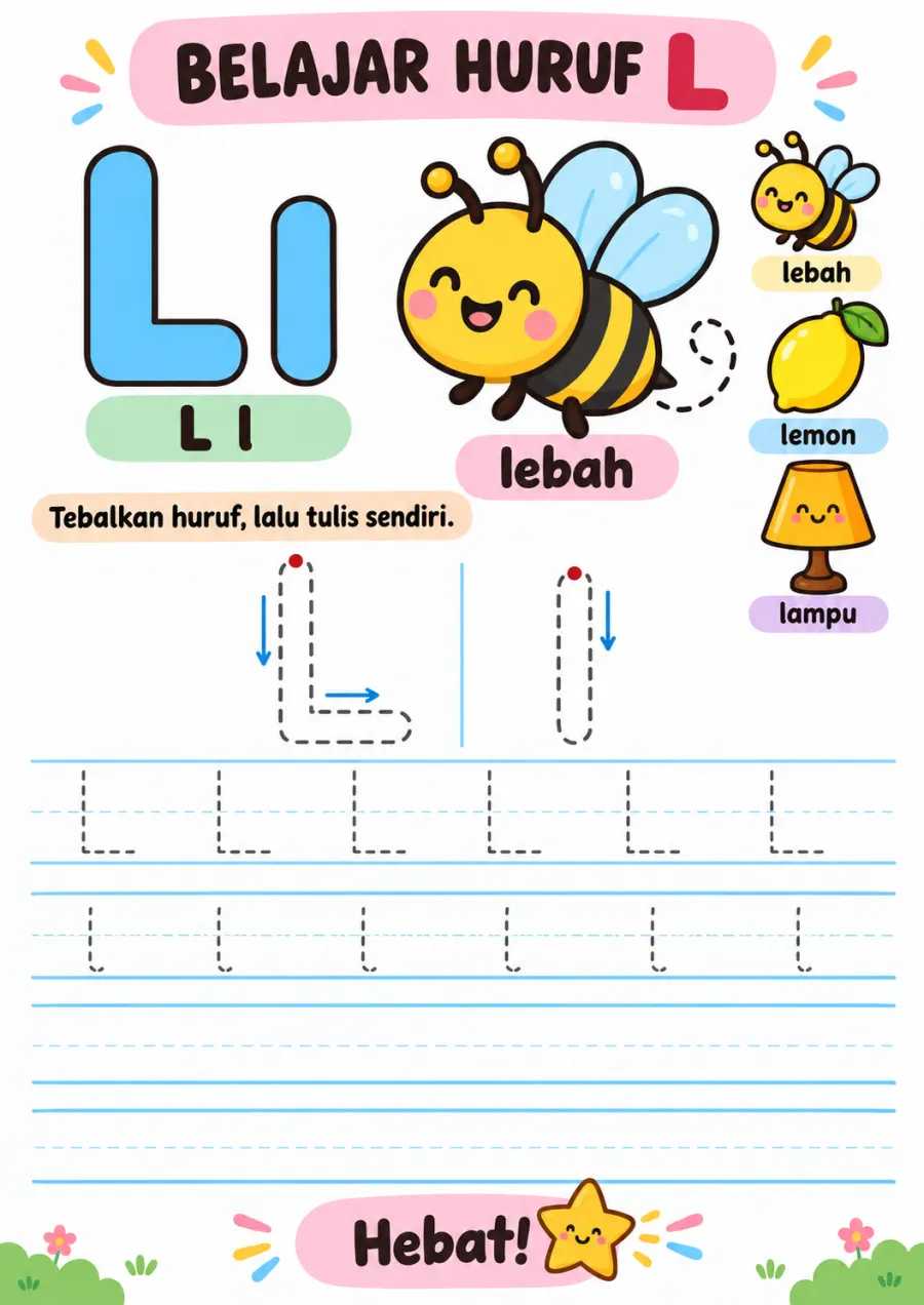Preview Belajar Menulis dan Menebalkan Huruf L