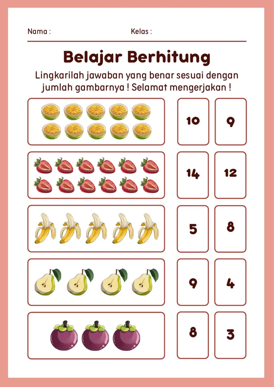 Preview Lembar Kerja PAUD: Menghitung Gambar Benda dan Melingkari Jawaban yang Benar