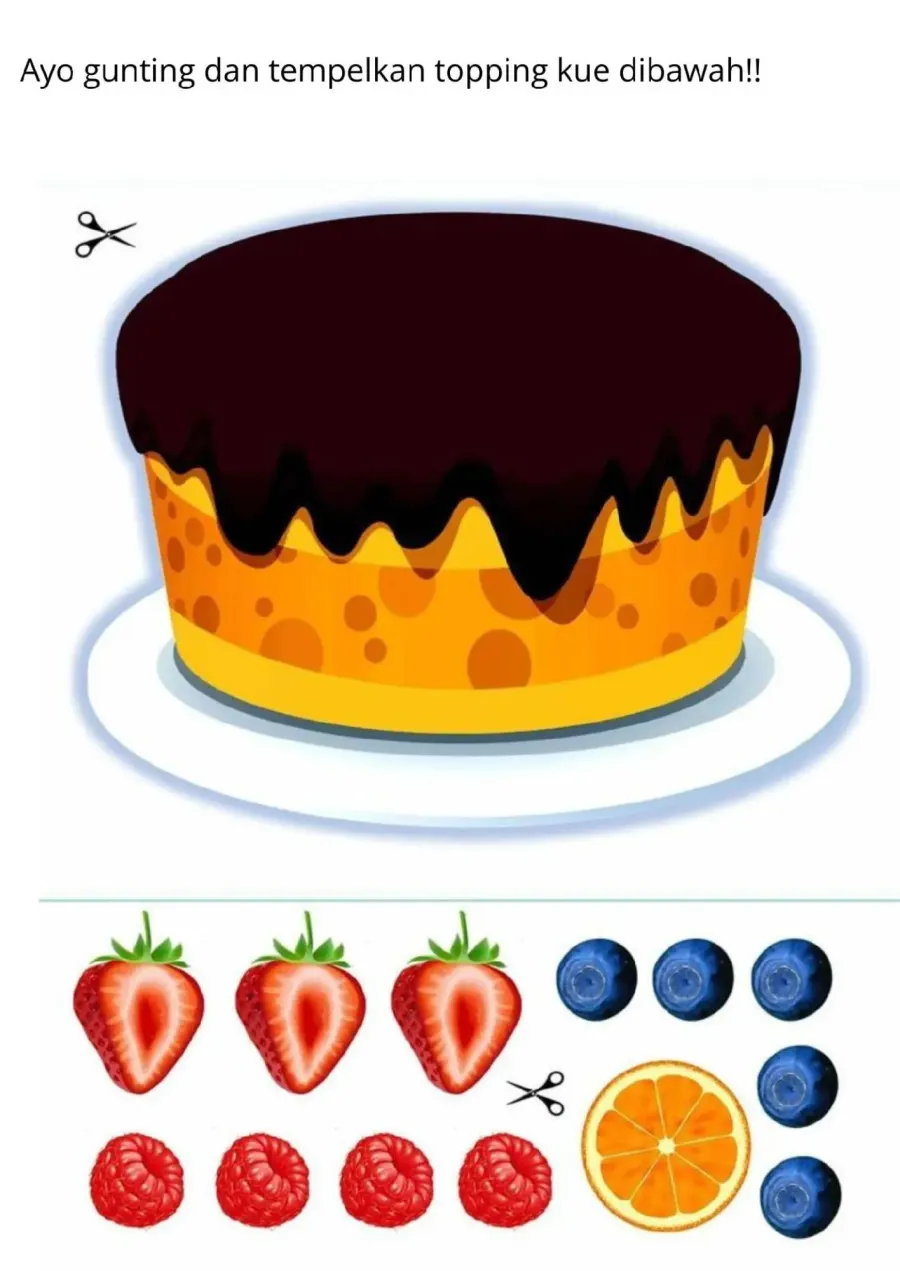 Gunting dan Tempel Topping Kue Ulang Tahun - Lembar Kerja TK Motorik Halus (Gunting Tempel)