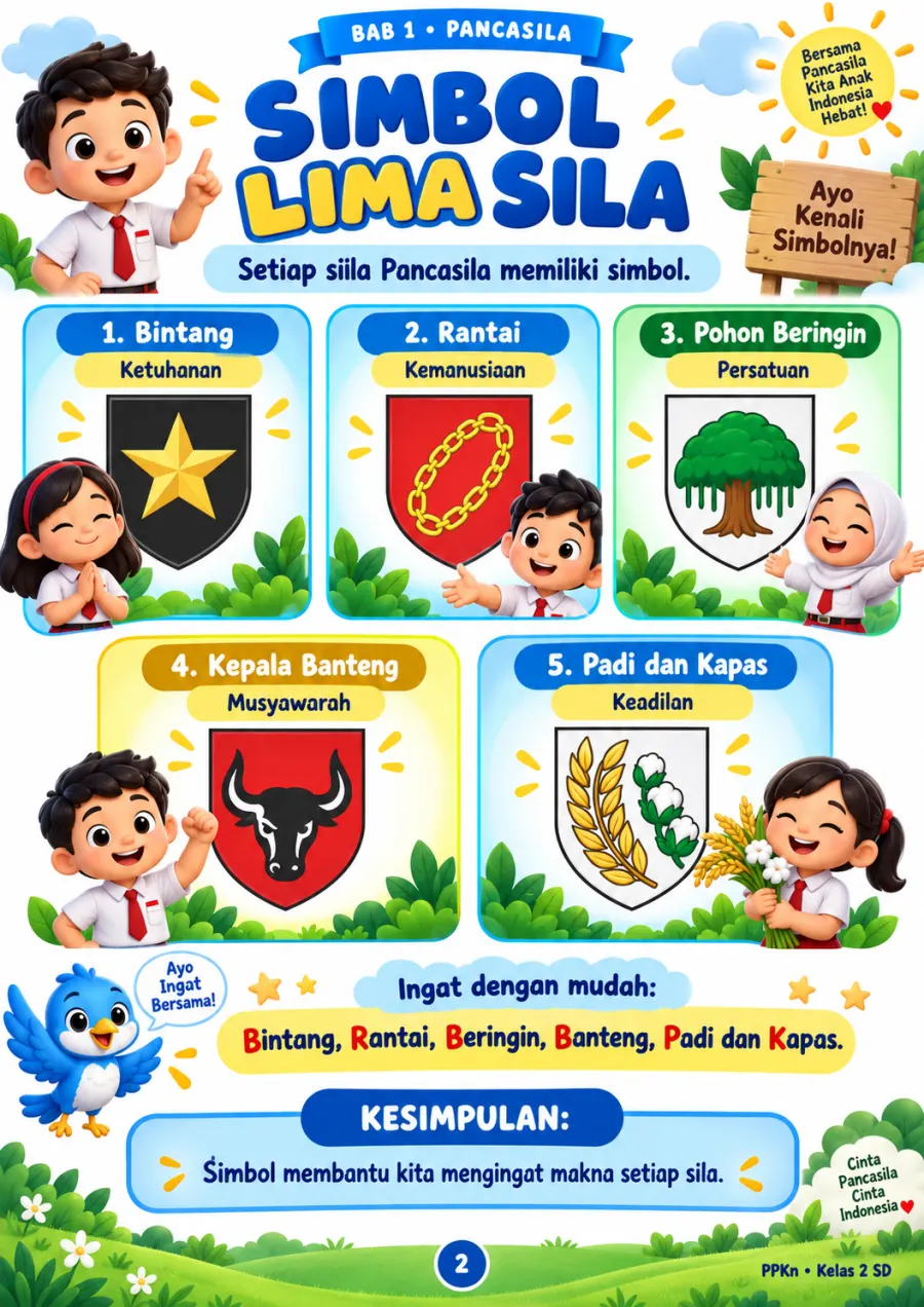 Simbol dan Makna Lima Sila Pancasila - Rangkuman Materi SD Pendidikan Pancasila