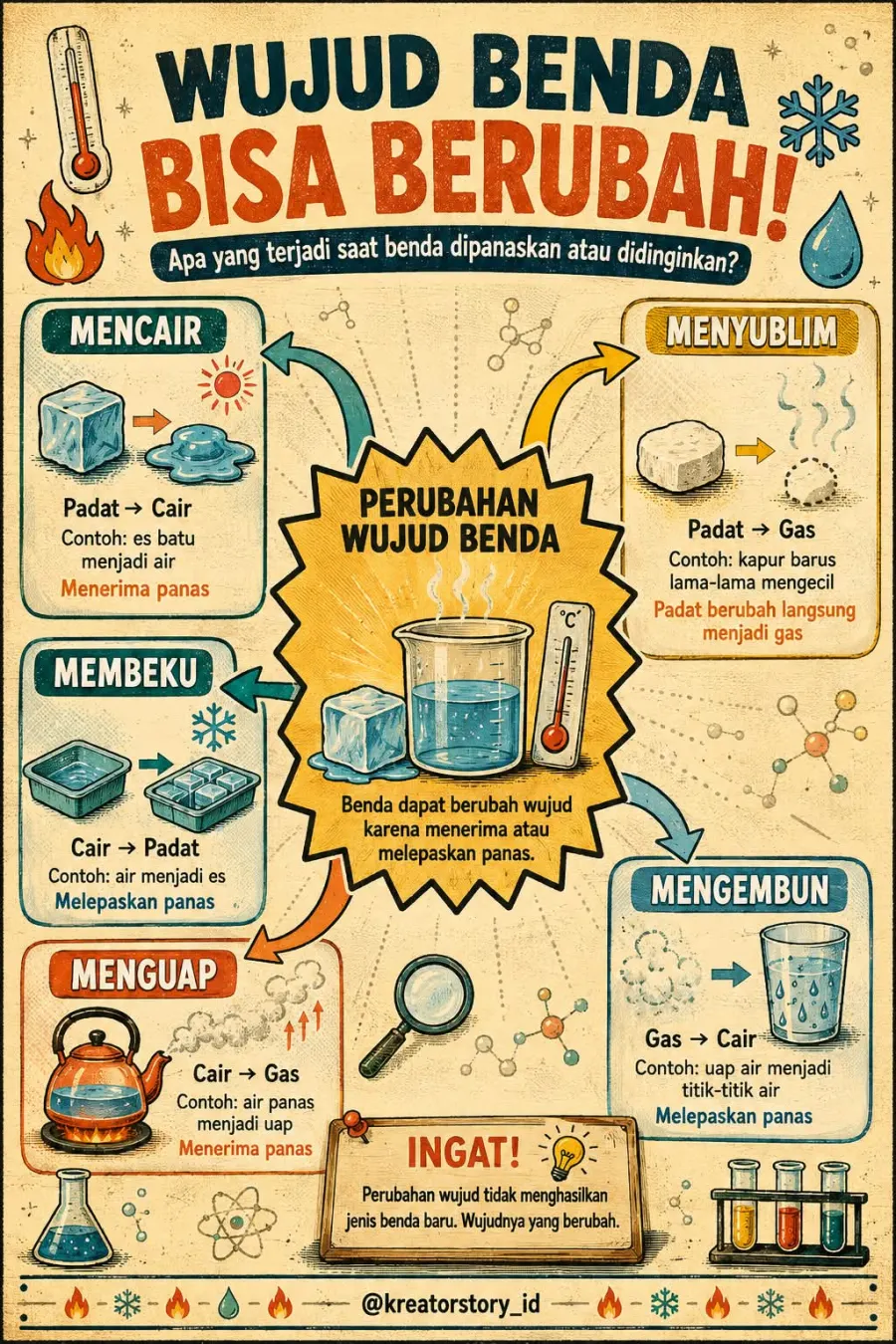 Skema Perubahan Wujud Benda Padat Cair dan Gas - Poster / Infografis Umum Diagram & Skema
