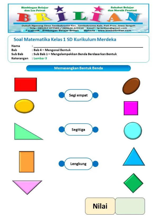 Memasangkan Bentuk Benda Geometri Lembar 3 - Lembar Kerja SD Mengenal Bentuk & Warna