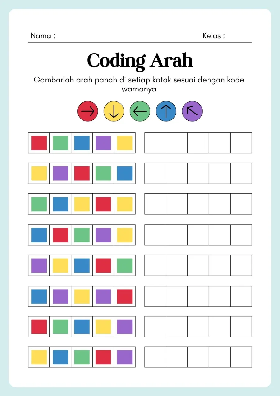 Preview Koding Arah Menggambar Panah Sesuai Kode Warna