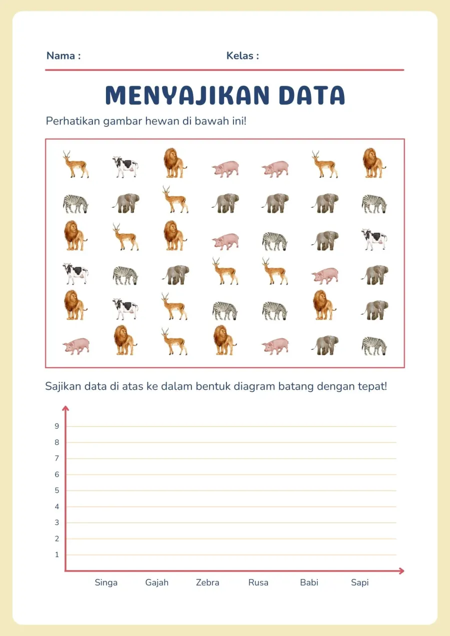 Menyajikan Data Populasi Hewan ke Dalam Tabel Frekuensi - Lembar Kerja SD Tabel & Grafik