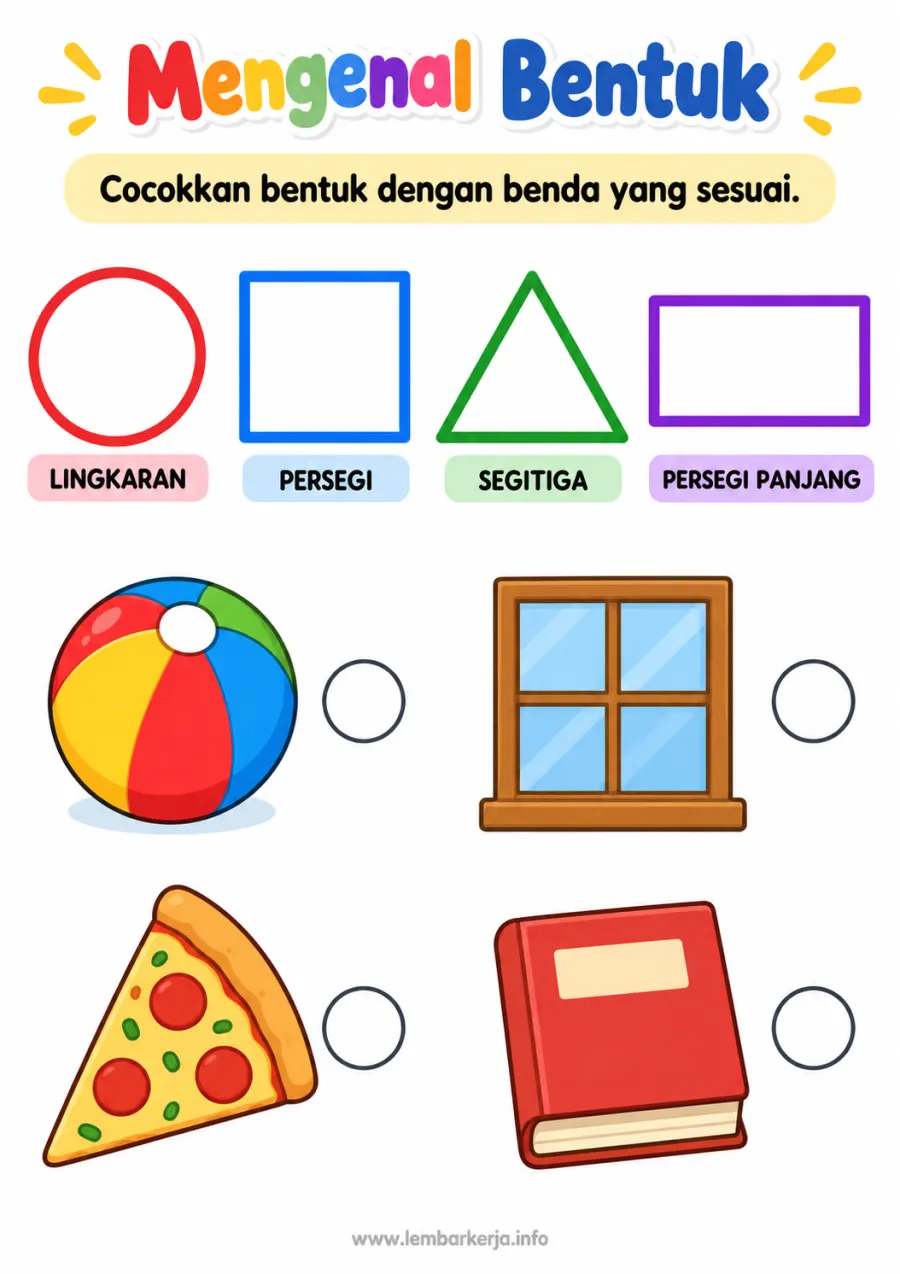 Mengenal Bentuk Geometri dan Mencocokkan Benda - Lembar Kerja TK Mengenal Bentuk & Warna