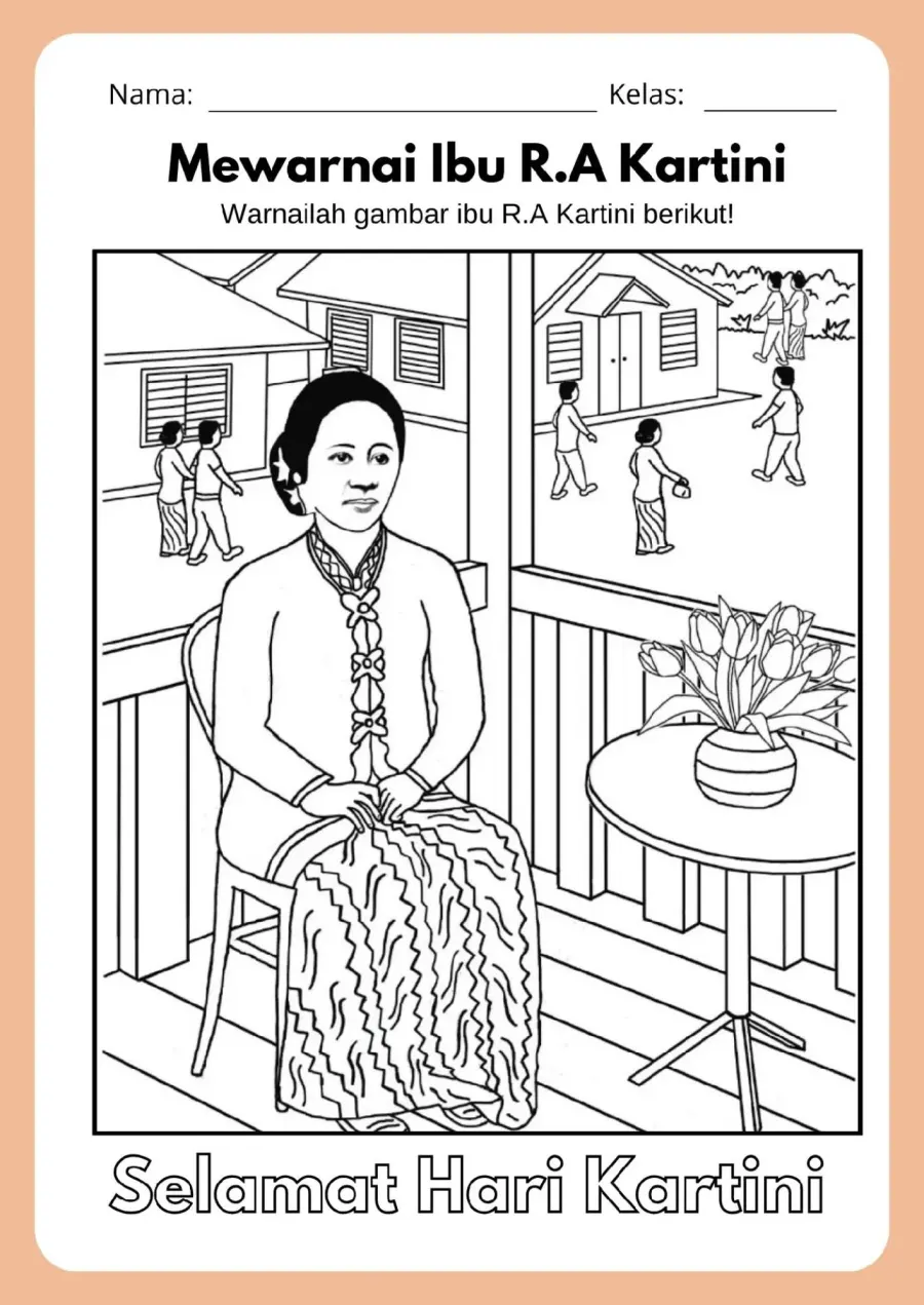 Preview Mewarnai Tokoh Pahlawan Nasional Ibu Ra Kartini Desain 2