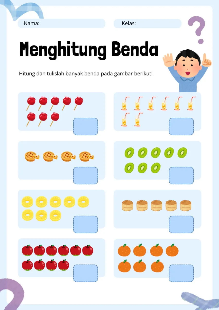Menghitung Benda dan Menuliskan Angka Lambang Bilangan - Lembar Kerja SD Hitung & Berhitung