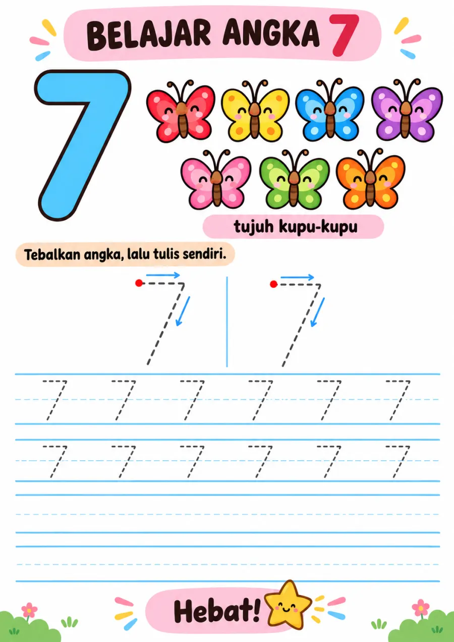 Preview Belajar Menulis dan Menebalkan Angka 7