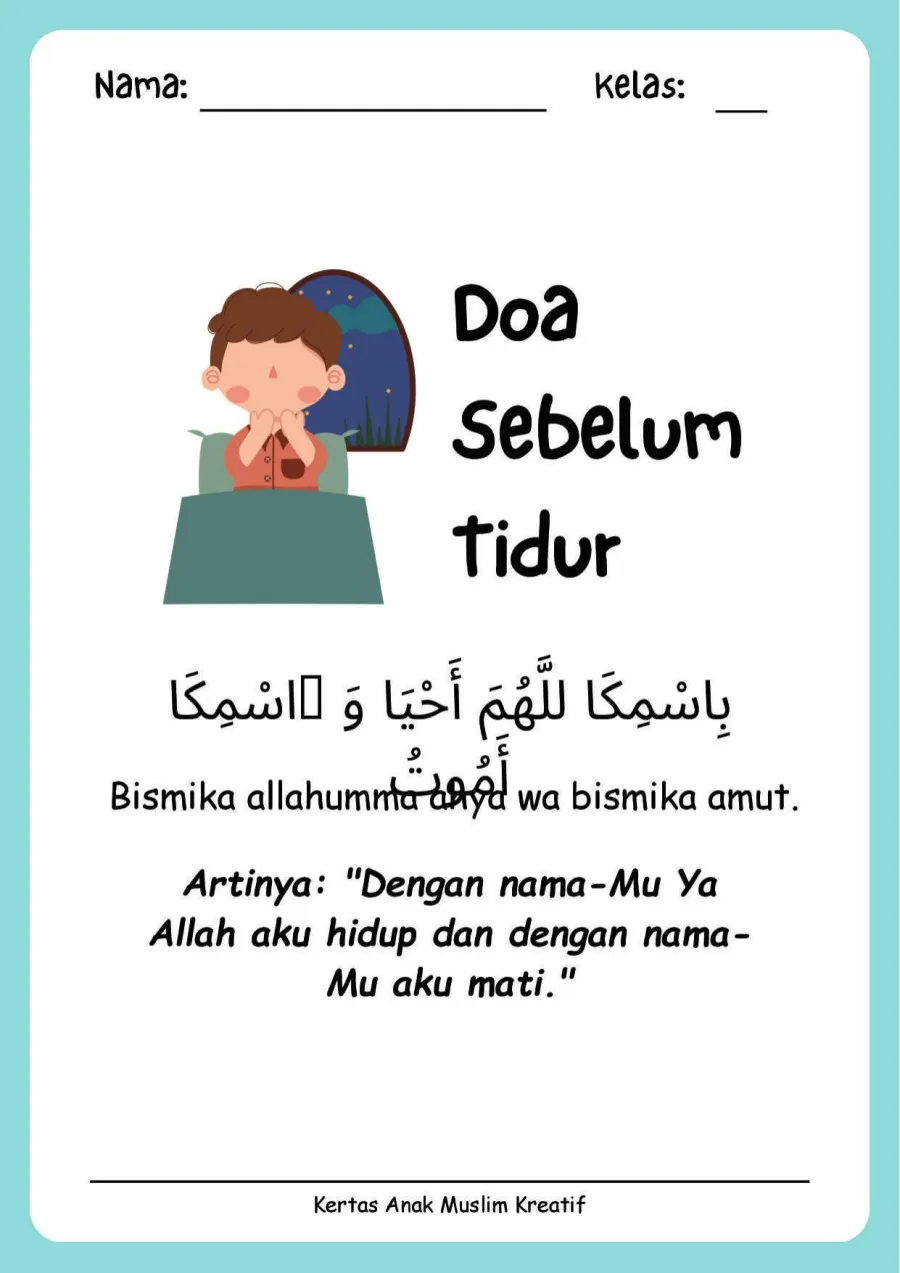 Preview Lembar Kerja PAUD: Membaca dan Menghafal Doa Sebelum Tidur