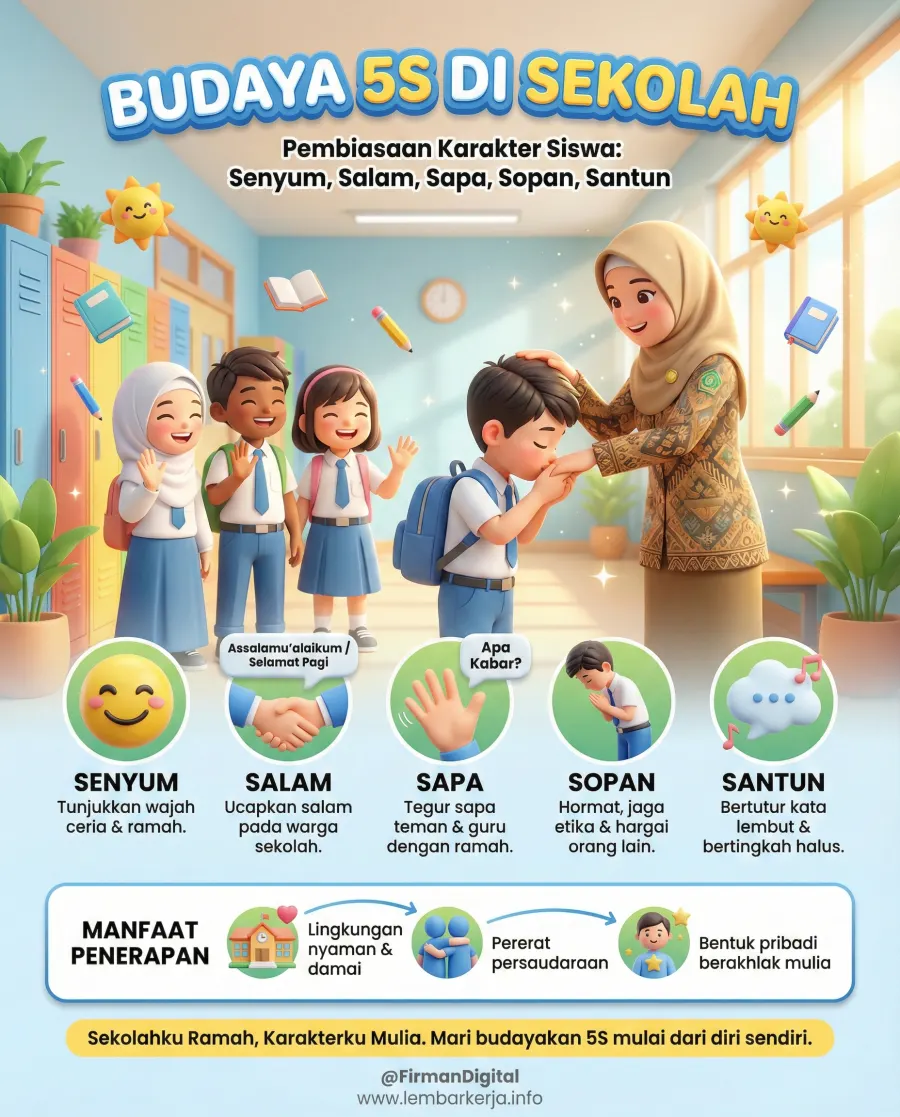 Budaya 5s Senyum Salam Sapa Sopan Santun - Poster / Infografis Umum Poster Karakter & Nilai