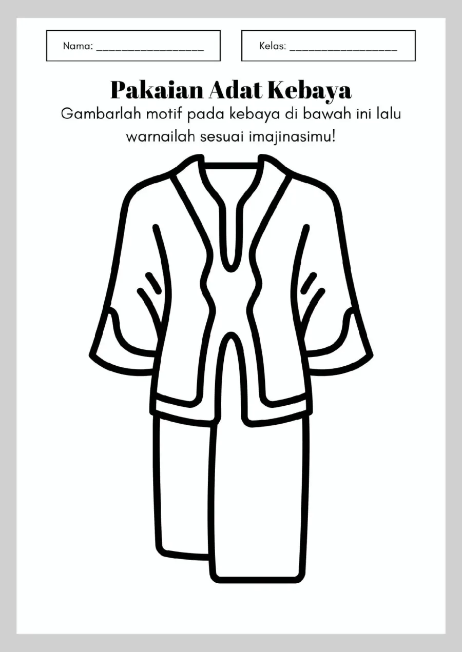 Menggambar Motif dan Mewarnai Pakaian Adat Kebaya - Lembar Kerja SD Lembar Seni & Kreativitas