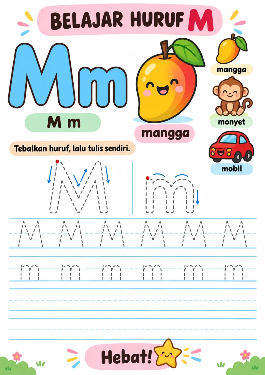 Preview Belajar Menulis dan Menebalkan Huruf M