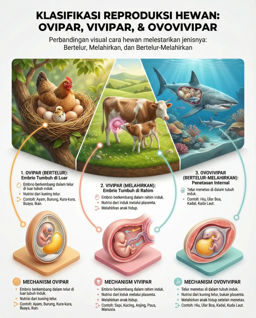 Preview Klasifikasi Reproduksi Hewan Ovipar Vivipar Ovovivipar