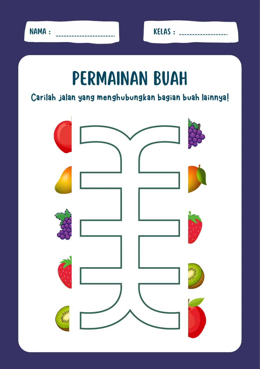 Lembar Kerja PAUD: Lembar Kerja Permainan Labirin Maze Buah dan Hewan Edukatif - Lembar Kerja PAUD Labirin & Puzzle