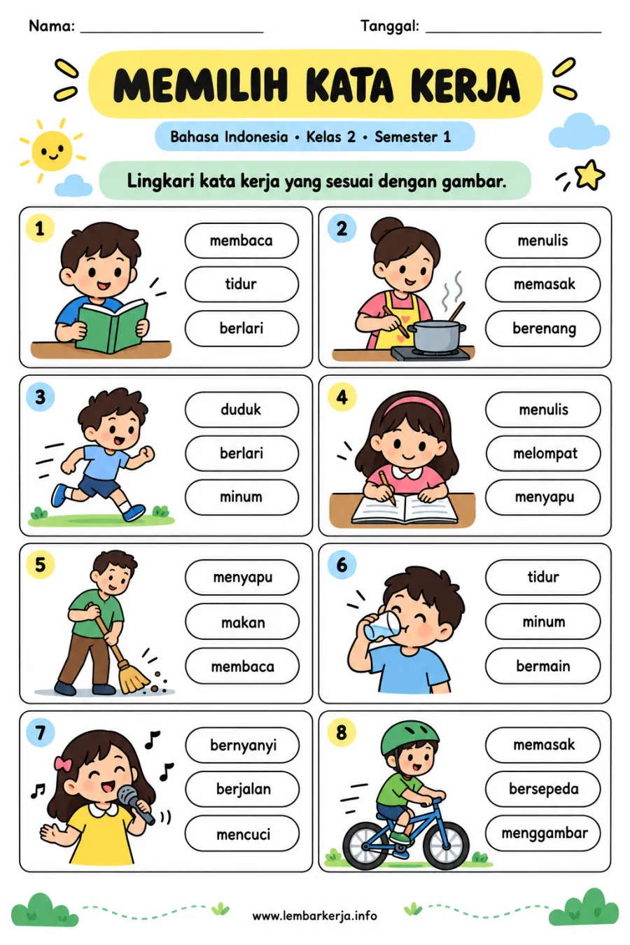 Memilih Kata Kerja Aktivitas Sehari Hari - Lembar Kerja SD Kosakata / Vocabulary