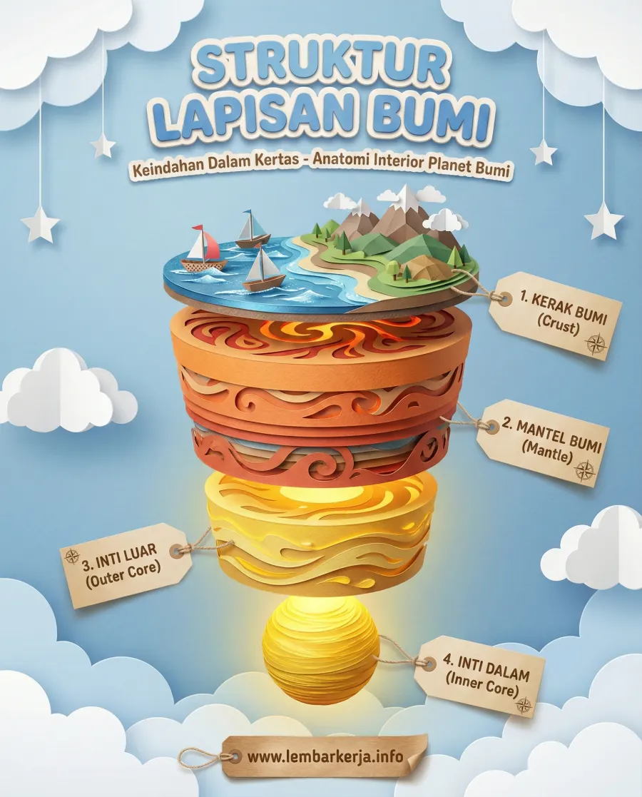 Preview Struktur Lapisan Bumi Ilustrasi Papercraft
