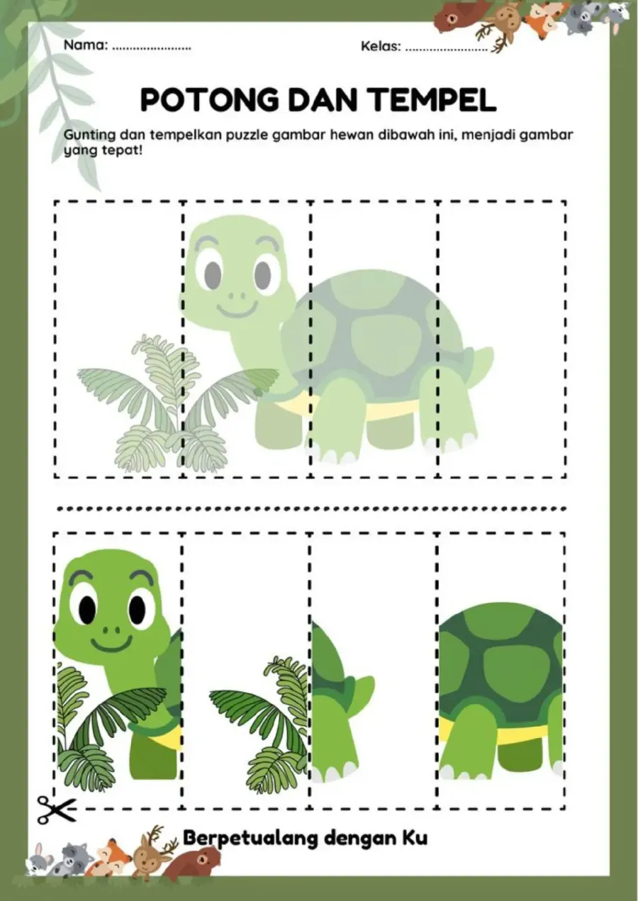 Potong dan Tempel Puzzle Hewan Ceroboh Hutan - Lembar Kerja TK Motorik Halus (Gunting Tempel)