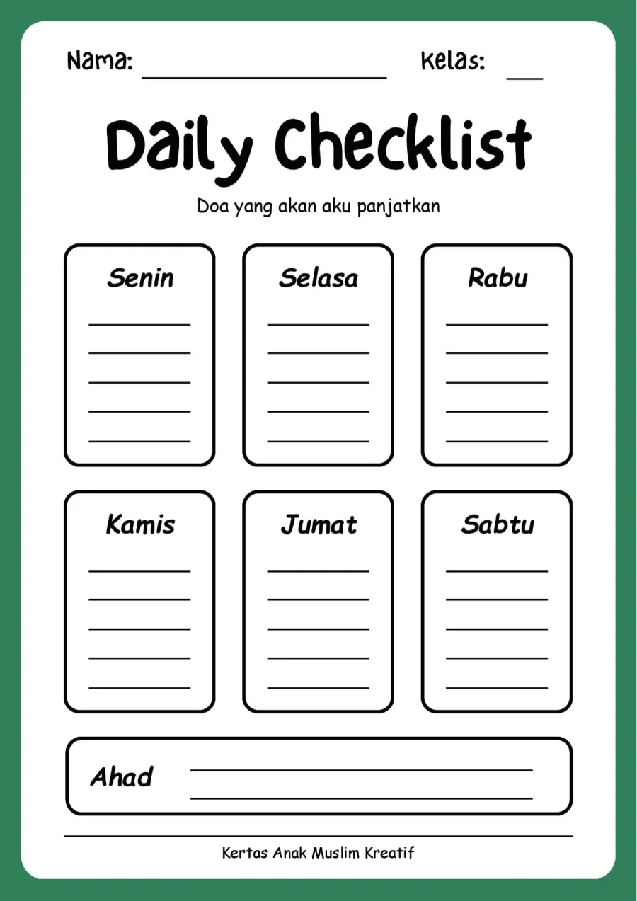 Preview Lembar Kerja PAUD: Daily Checklist Doa yang Akan Aku Panjatkan
