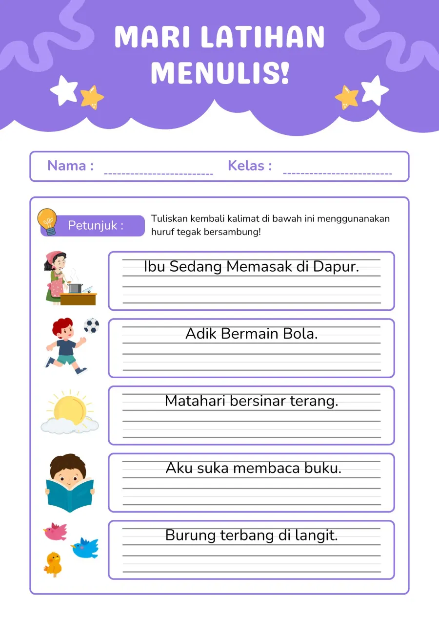 Mari Latihan Menulis Kata Pendek Berpola Rapi - Lembar Kerja TK Menulis Kreatif