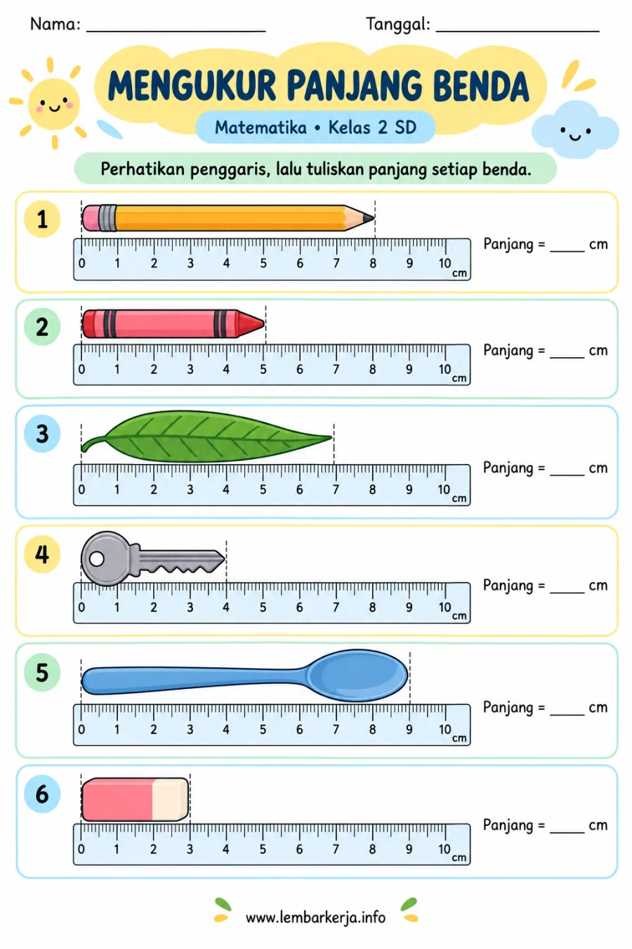 Preview Mengukur Panjang Benda Latihan Membaca Penggaris Satuan Cm