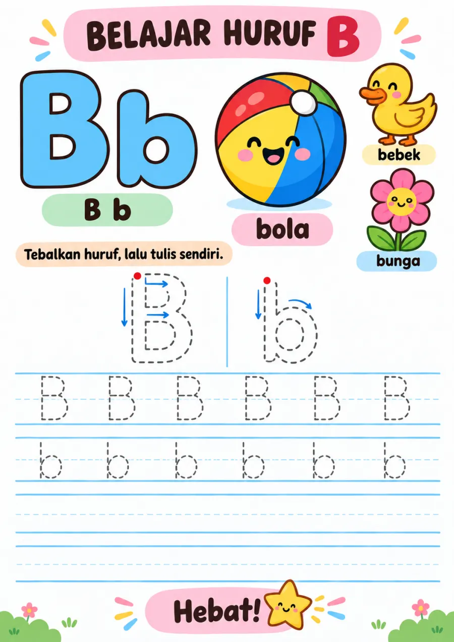 Preview Belajar Menulis dan Menebalkan Huruf B