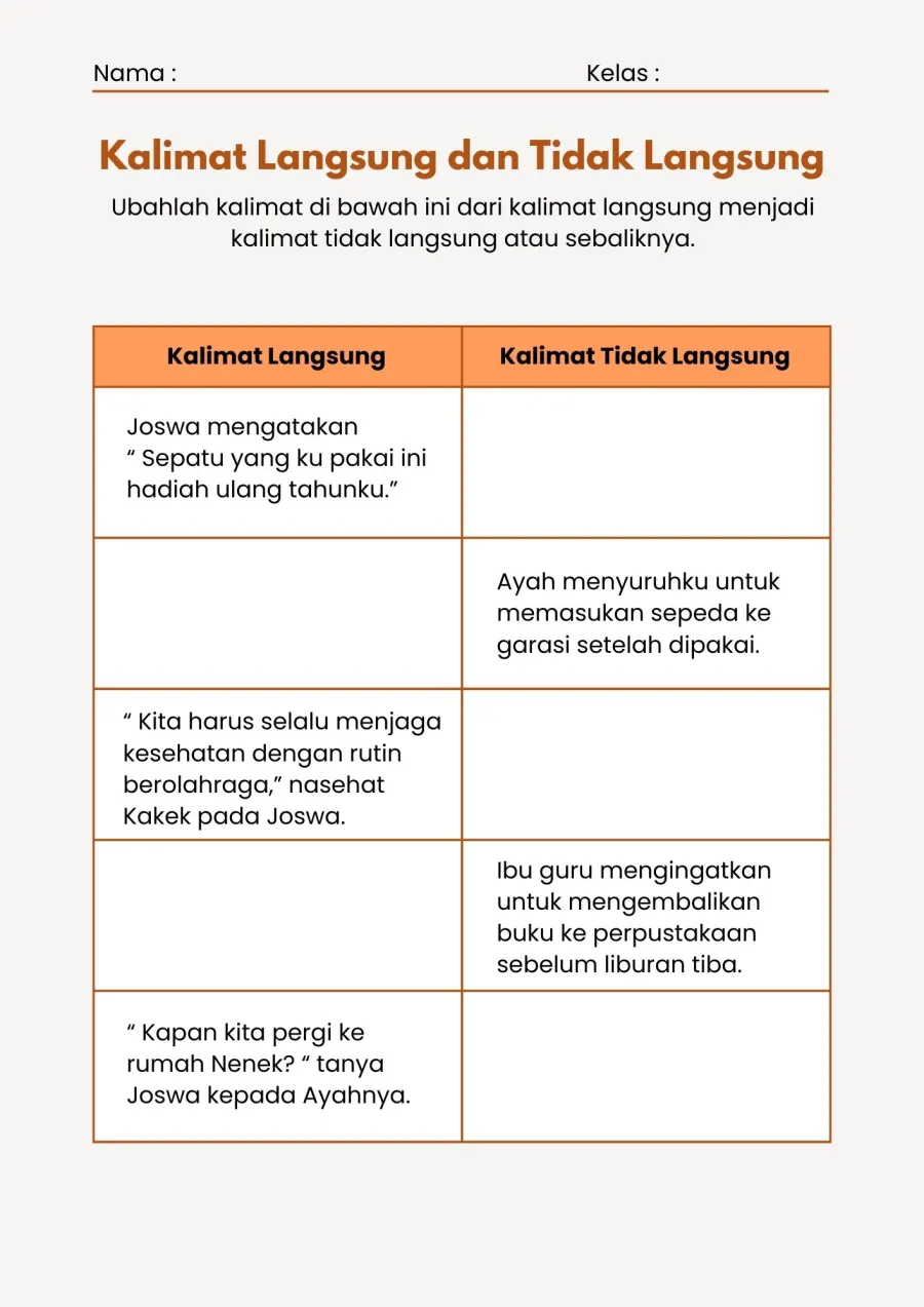 Preview Mengubah Kalimat Langsung Menjadi Kalimat Tidak Langsung