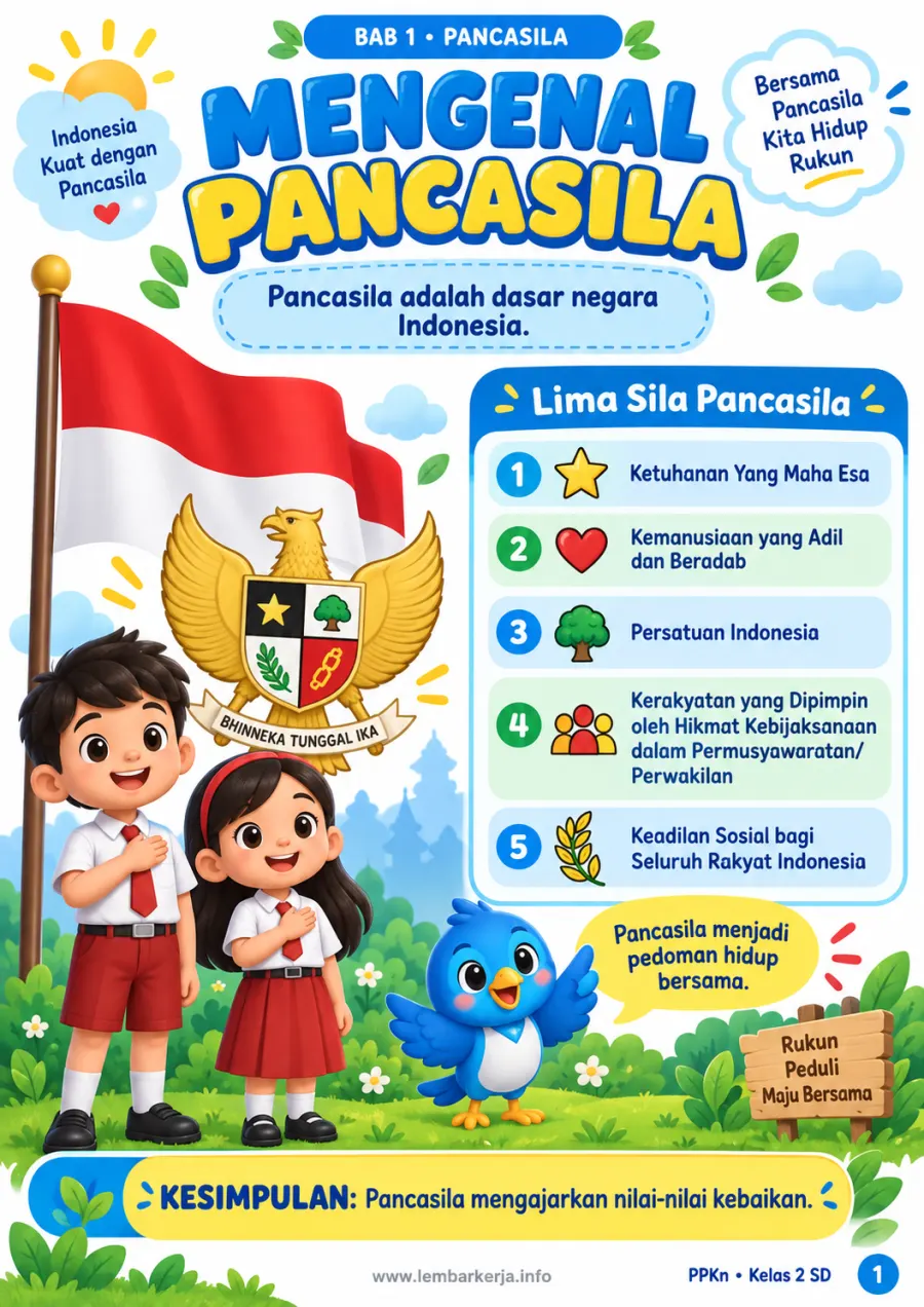 Mengenal Lima Sila Pancasila Dasar Negara Indonesia - Rangkuman Materi SD Pendidikan Pancasila