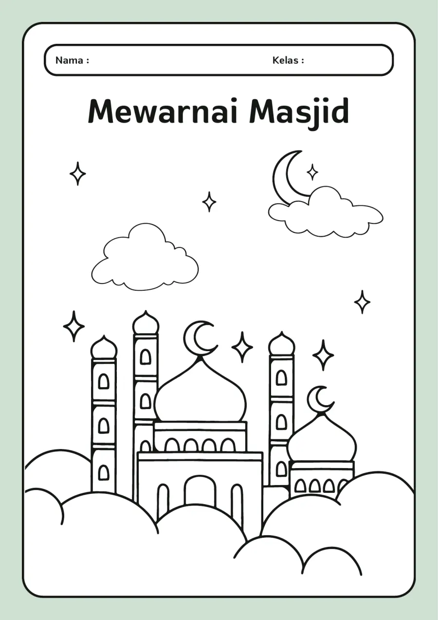Preview Lembar Kerja PAUD: Mewarnai Gambar Bangunan Masjid